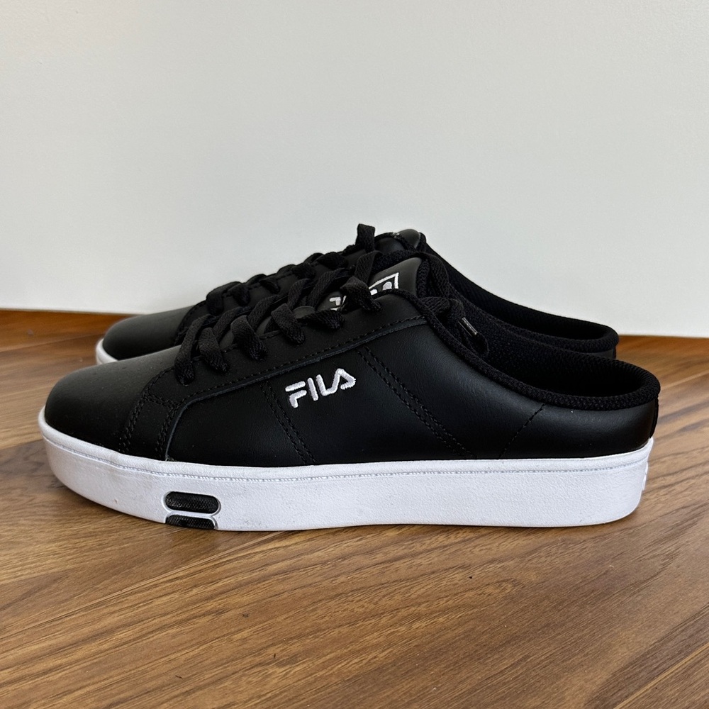 FILA Black & White Slip-On Backless Sneakers